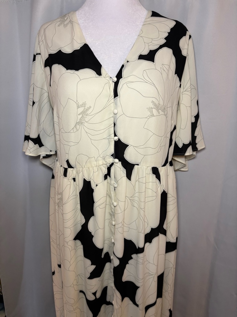 Sugarlips Floral Maxi Dress 2X Black Cream Button Front Boho - Picture 5 of 7
